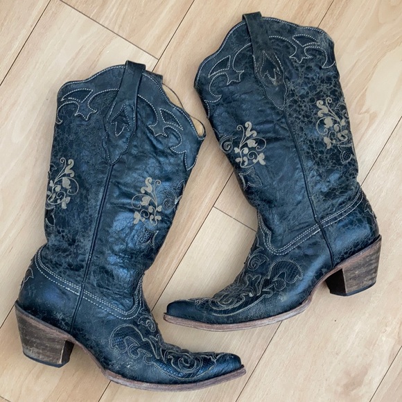 Corral Shoes - Corral Black Vintage Lizard Overlay Boots Size 8.5